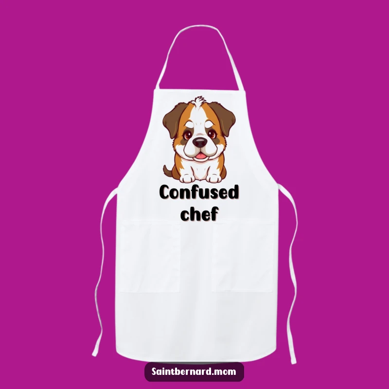 Funny Saint Bernard Head Tilt Apron: Goofy Dog's Kitchen Companion!