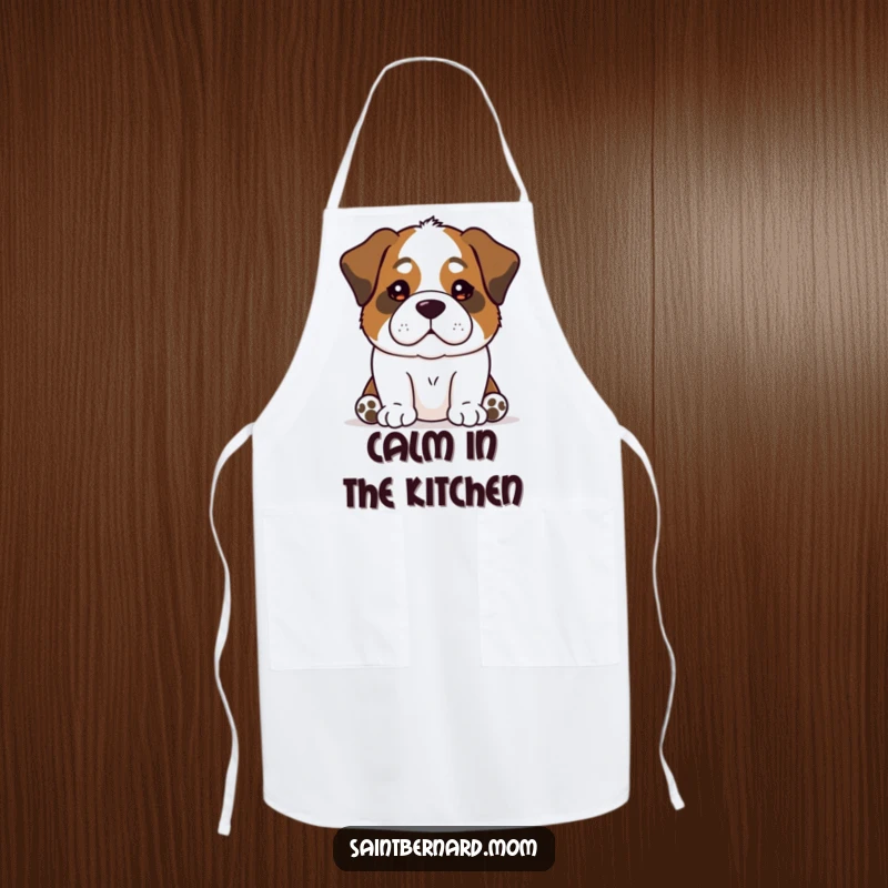 Funny Saint Bernard dog apron with a calm, reassuring presence, ideal for humorous kitchen tasks.