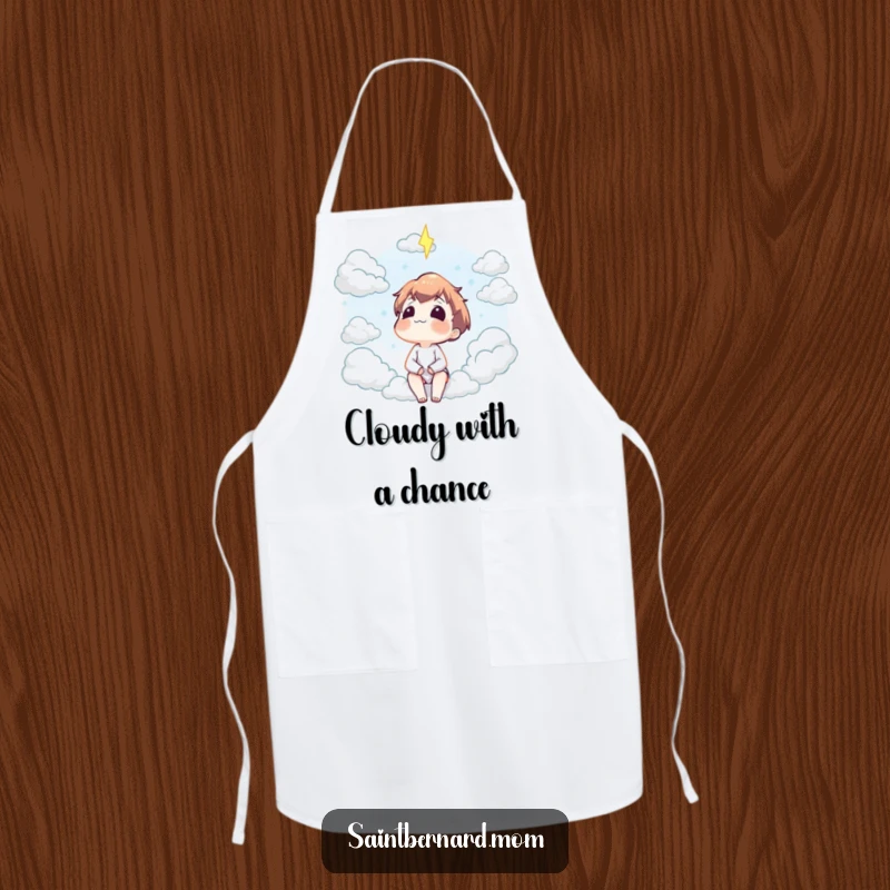 Funny apron featuring a character gazing peacefully at fluffy clouds, blending kitchen practicality with a serene, dreamy aesthetic.
