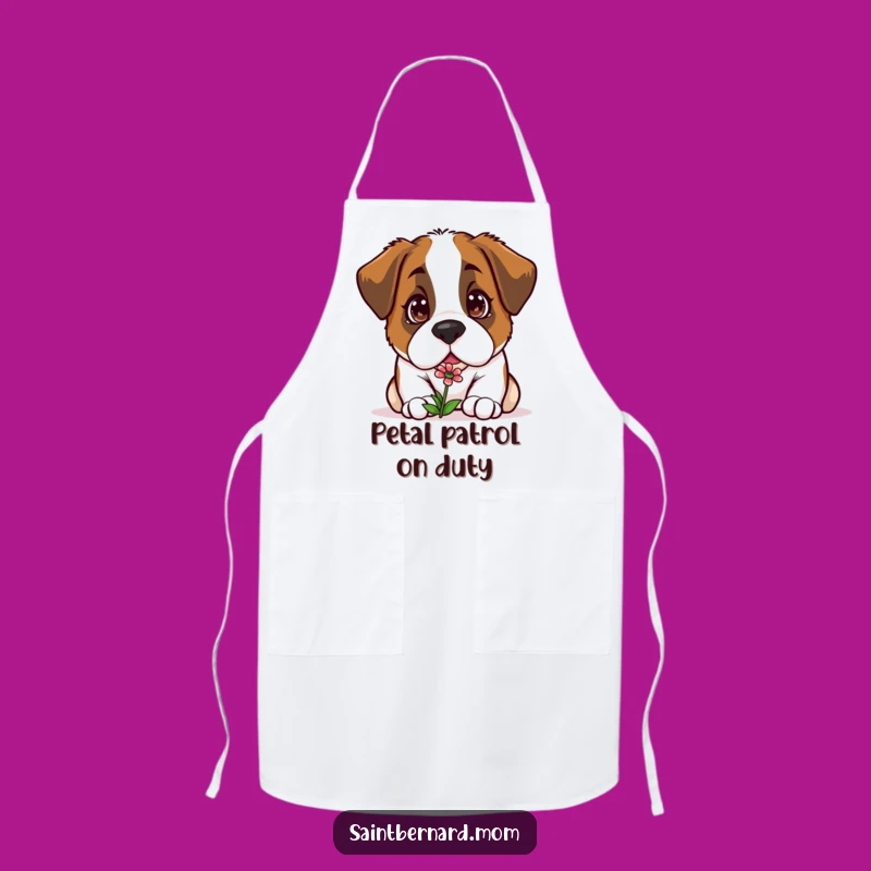 Funny Kawaii Saint Bernard Apron: Curious Chef's Helper for Gardeners