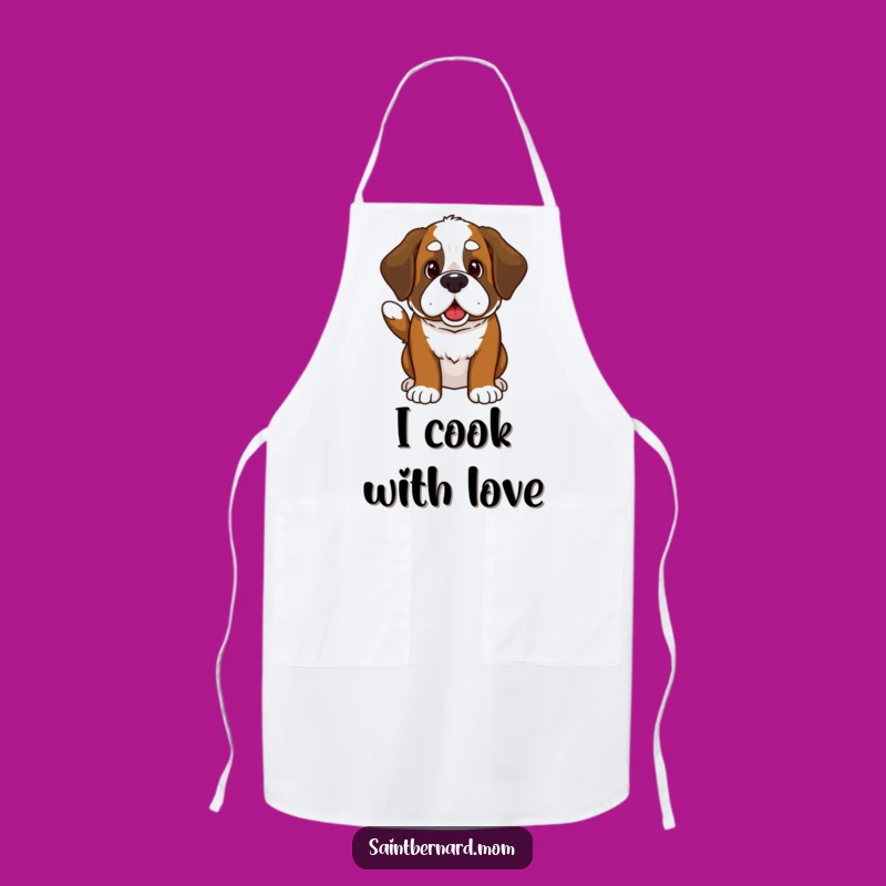 Funny Kawaii Saint Bernard Apron - Cute Wagging Tail Kitchen Accessory Gift