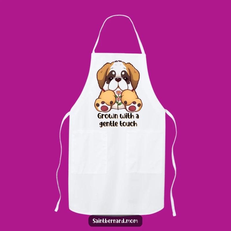 Funny Saint Bernard Apron - Giant Paws Carry Flower - Kitchen Gift
