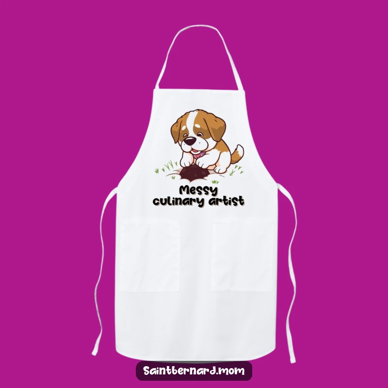 Funny Saint Bernard Lady Apron: Happy Digging, Chef's Playful Humor