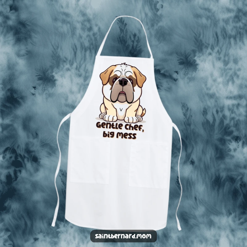 Funny Saint Bernard dog apron representing a gentle giant demeanor, ideal for humorous kitchen tasks.