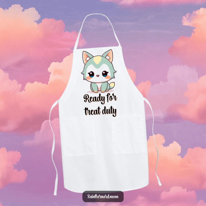 Funny Apron: Alert, friendly dog character with a gentle wag, perfect for kitchen adventures, adding humor and protection, a delightful funny gift.