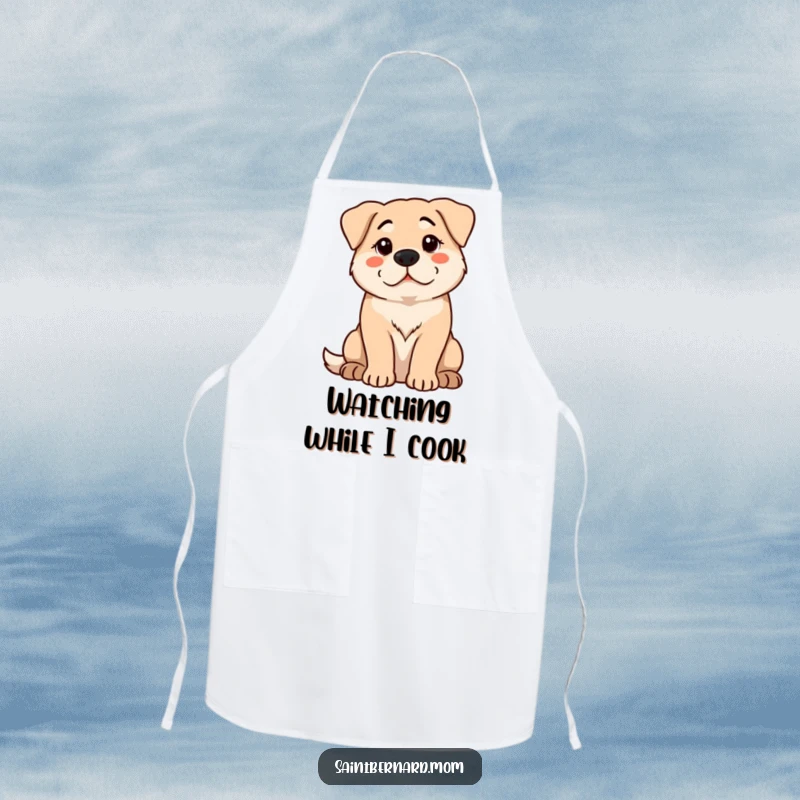 Funny Apron: A large dog sits with a calm, protective demeanor, watching intently, perfect for a watchful cook.