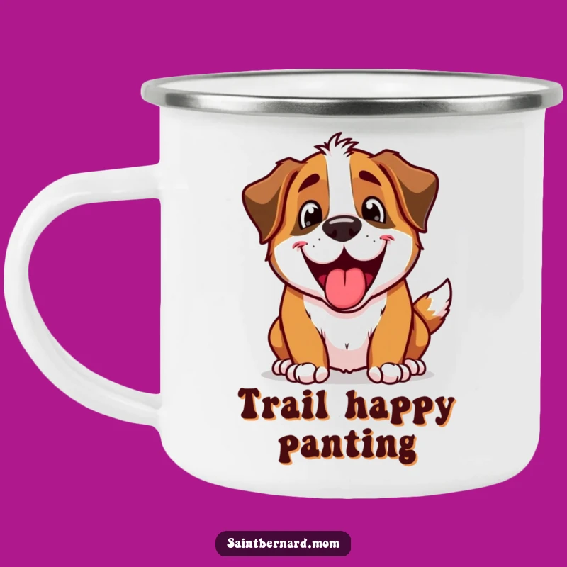 Funny Excited Saint Bernard Panting Camping Mug - Adventure Ready!
