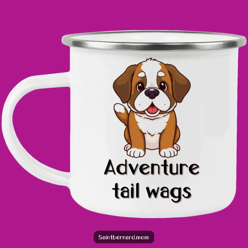 Funny Kawaii Saint Bernard Camping Mug - Wagging Tail Adventure Cup Gift
