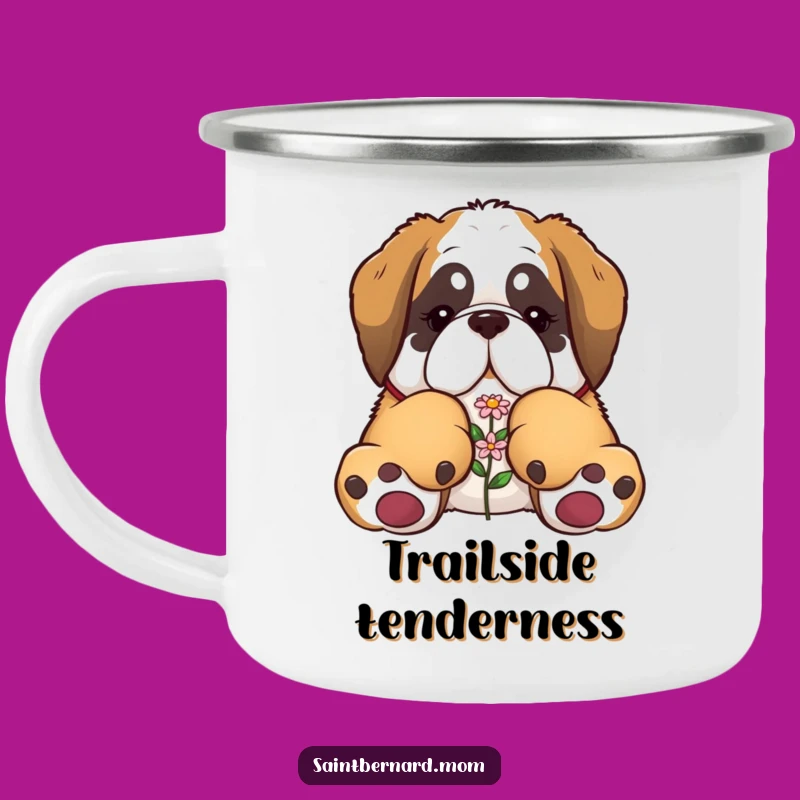 Funny Saint Bernard Camping Mug - Giant Paws, Flower - Outdoor Gift