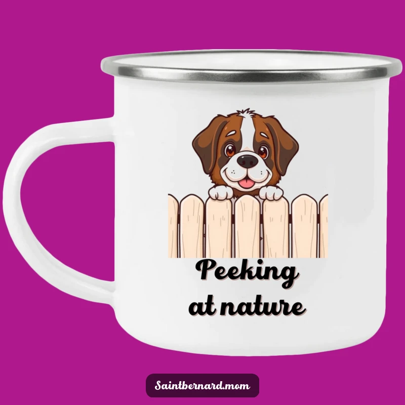 Funny Saint Bernard Peek Camping Mug - Your Giant Adventure Buddy!