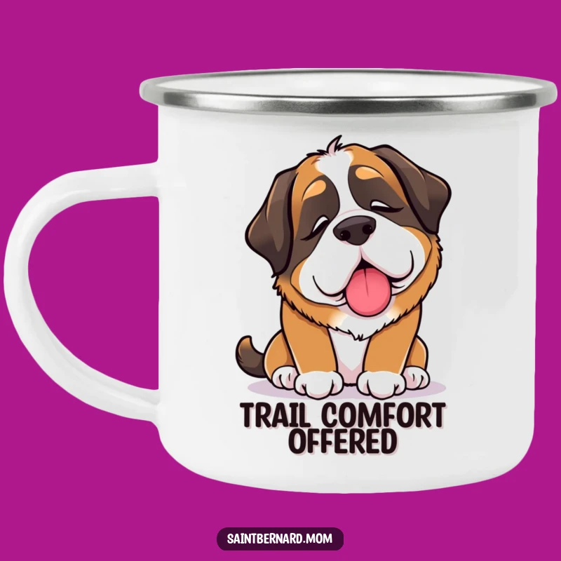 Funny Saint Bernard Lady Camping Mug: Comfort Lick Buddy, Caring Outdoor Gift