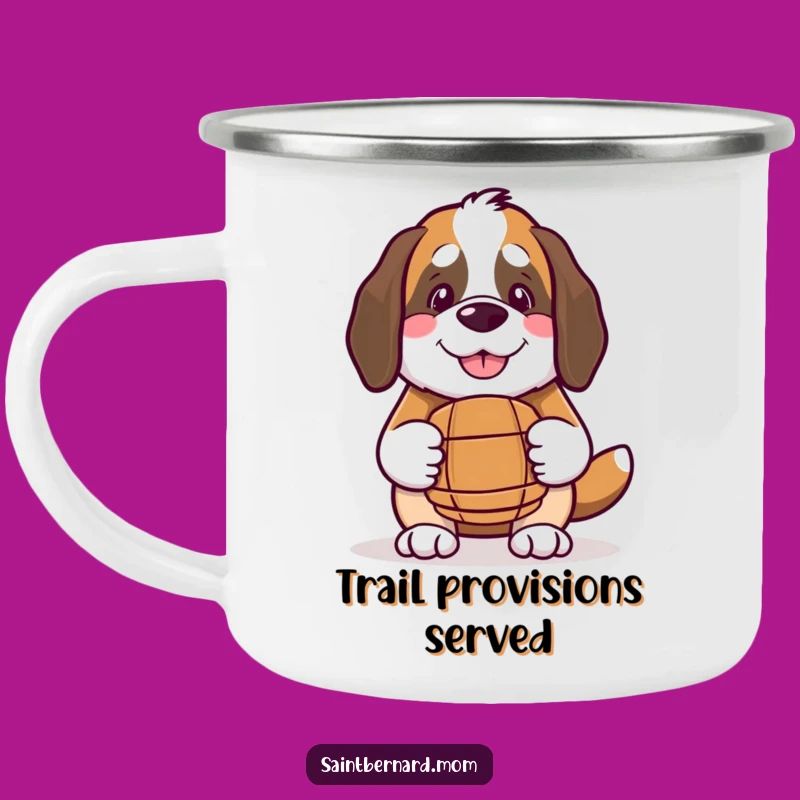 Funny Kawaii Saint Bernard Camping Mug: Benevolent Smile, Trail Ready Barrel