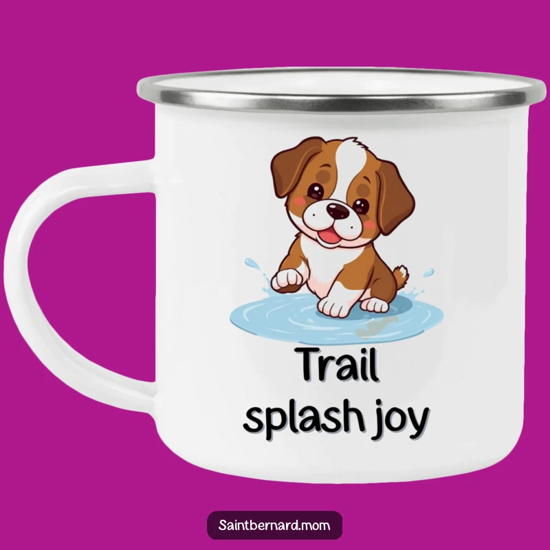 Funny Kawaii Saint Bernard Camping Mug - Puddle Splash Adventure Cup Gift