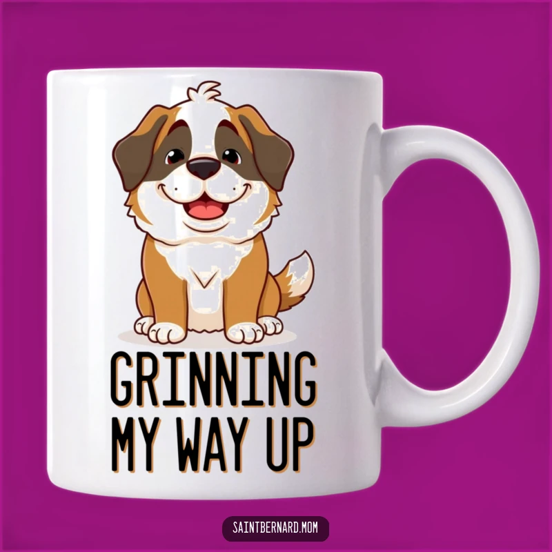 Funny Saint Bernard Lady Mug: Goofy Grin, Wagging Tail, Happy Gift
