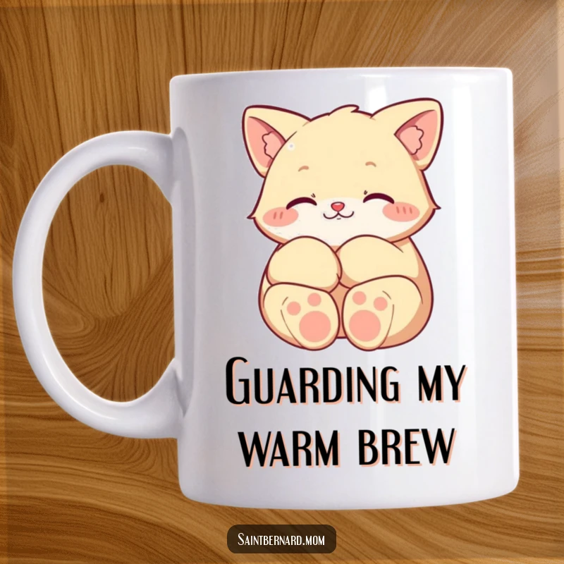 Funny mug showing a character’s large, gentle paws curled protectively, conveying a sense of safety, care, and heartwarming security.