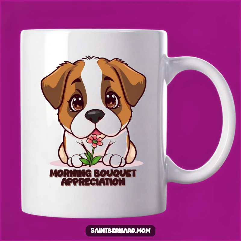 Funny Kawaii Saint Bernard Mug: Curious Sniff, Flower Delight Gift for Dog Lovers