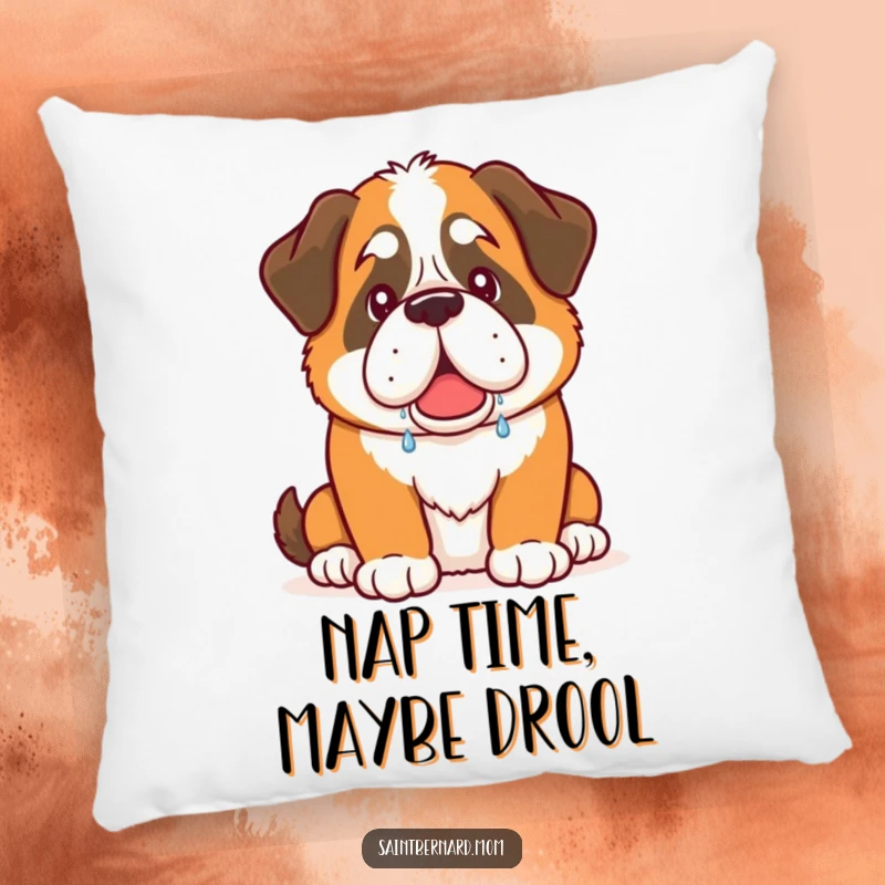 Funny Saint Bernard dog pillow featuring warm, friendly drool, a humorous and comforting decorative item.