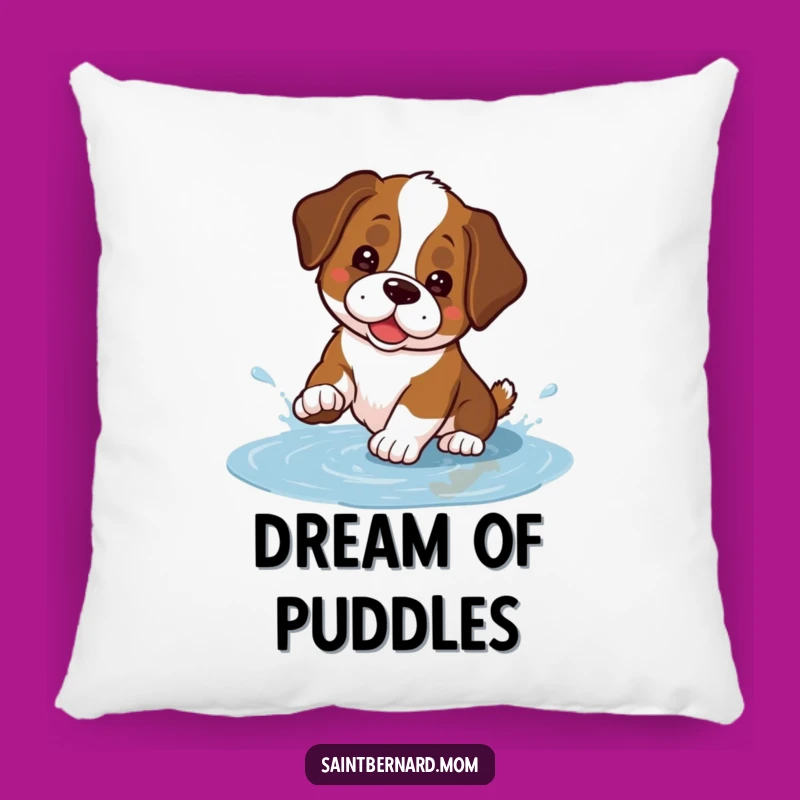 Funny Kawaii Saint Bernard Pillow - Playful Puddle Splash Accent Gift