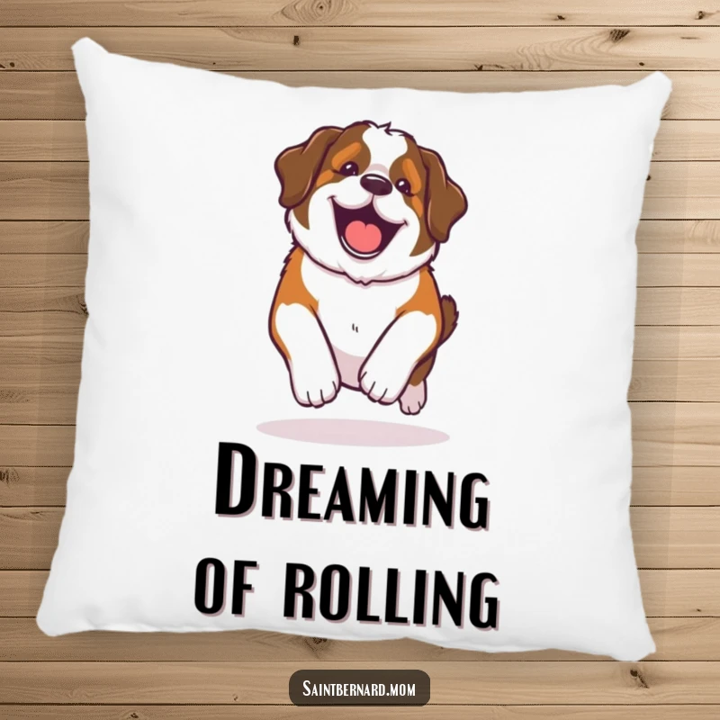 Funny Kawaii Saint Bernard pillow, a dog in a happy, lumbering roll with pure glee, offering soft comfort and playful decor.