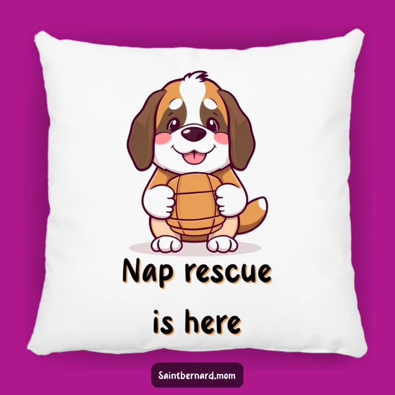 Funny Kawaii Saint Bernard Pillow: Cozy Smile Comfort, Barrel Accent Gift