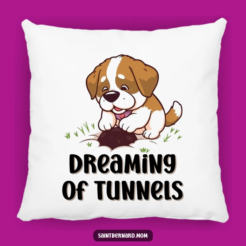 Funny Saint Bernard Lady Pillow: Happy Digging, Comfy & Humorous Accent