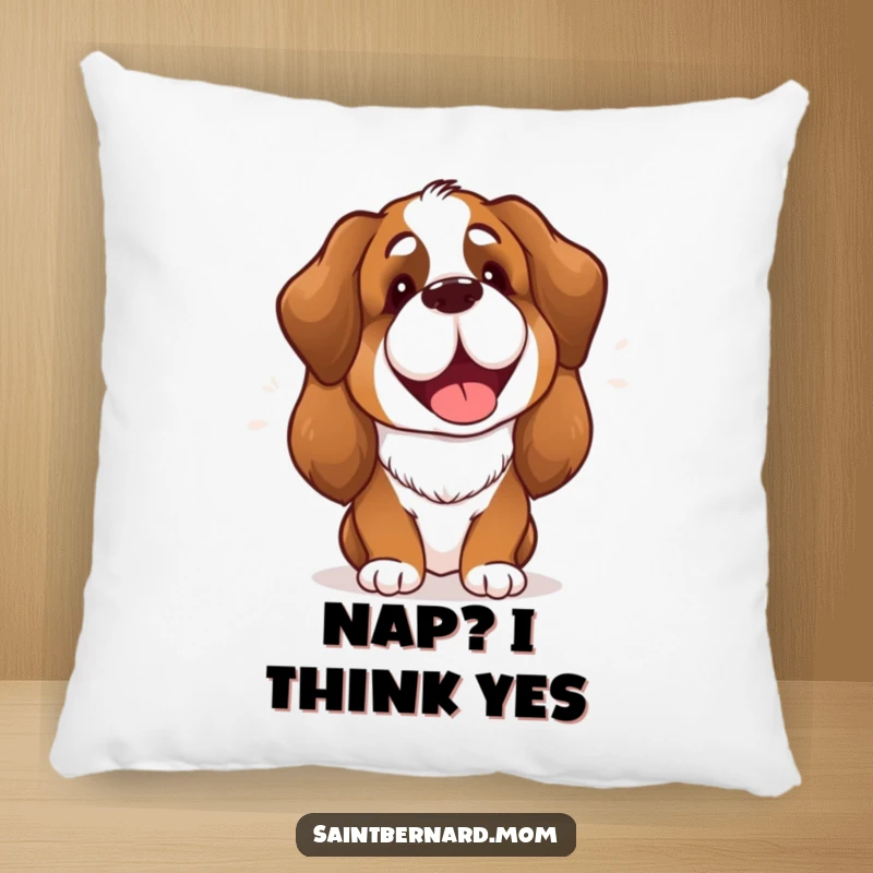 Funny Saint Bernard Lady Pillow showing a soft, cheerful dog with a happy bark, perfect for cozying up with a dose of joy.