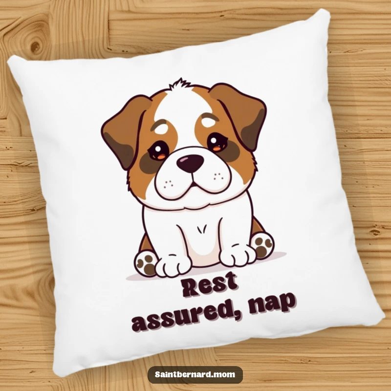 Funny Saint Bernard dog pillow with a calm, reassuring presence, a humorous and comforting decorative item.