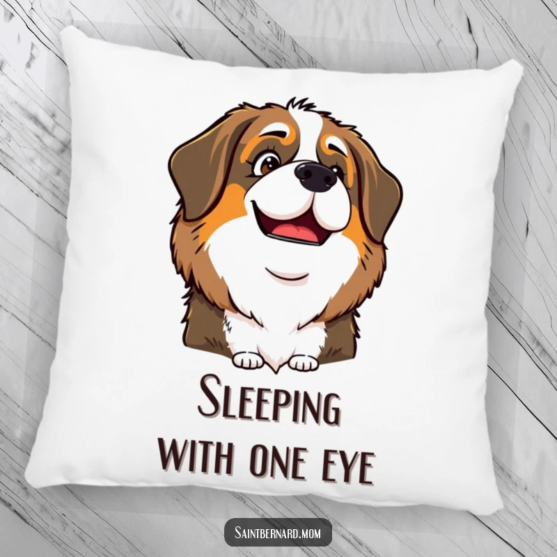 Funny Saint Bernard Lady Pillow, with a distinctly playful and knowing glint in her eye, offering comfort and humor.