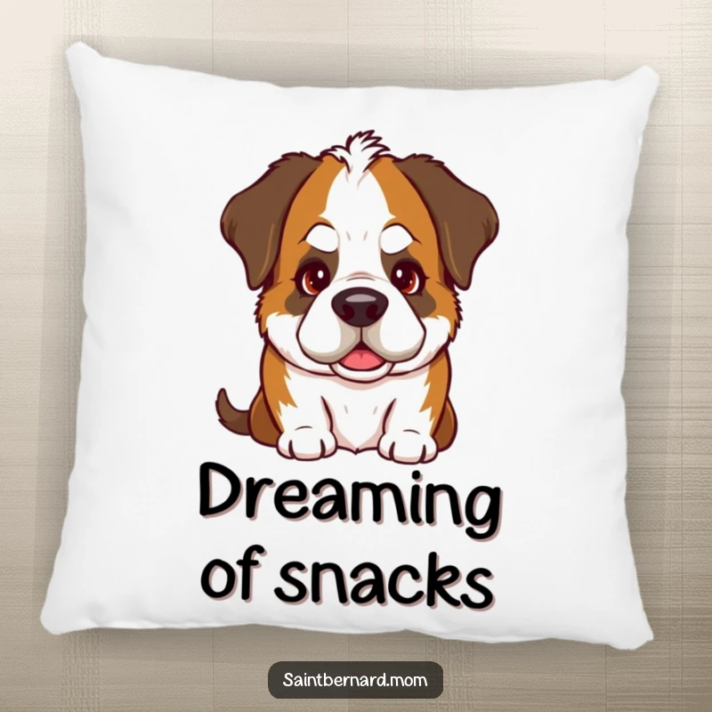 Funny Saint Bernard pillow featuring a dog's iconic goofy head tilt and a deeply warm, affectionate gaze, offering comfort and charm.