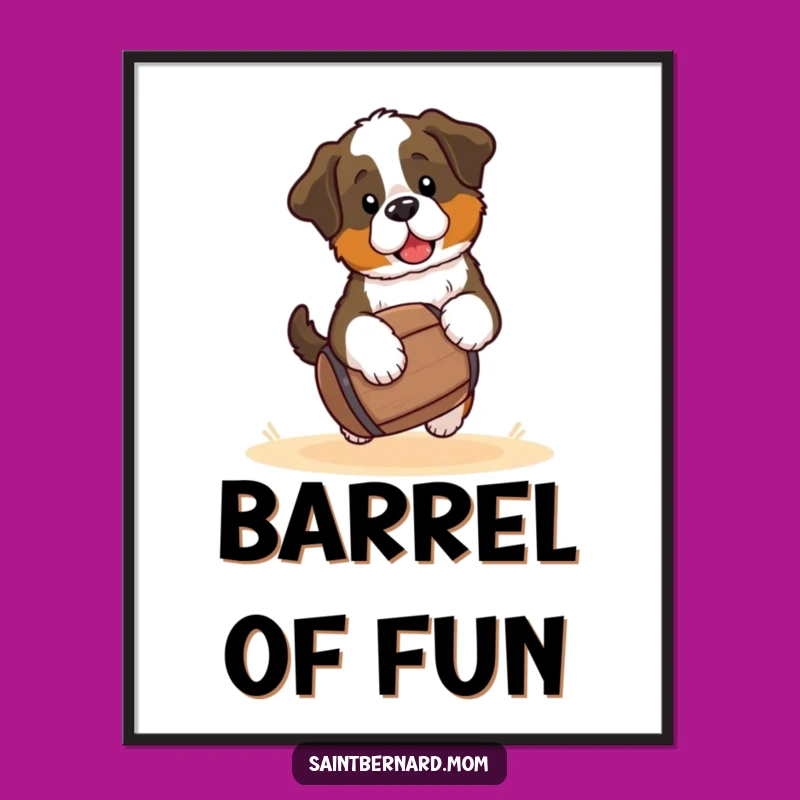 Funny Saint Bernard Puppy Digital Print - Kawaii Dog Barrel Wall Decor