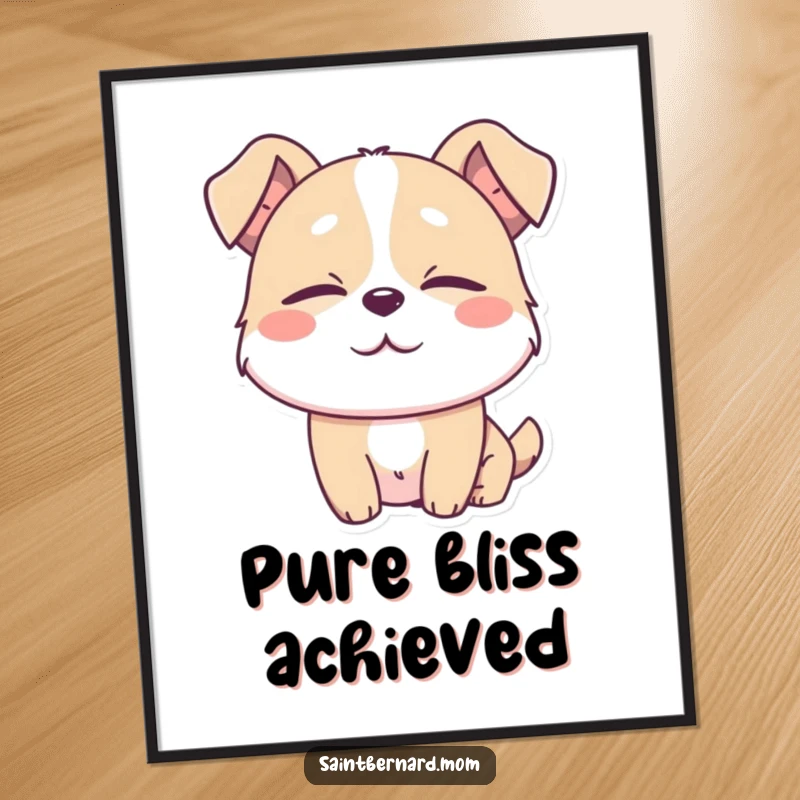 Funny digital art print of a dog character with eyes half-closed in absolute contentment, ready to be printed and displayed.