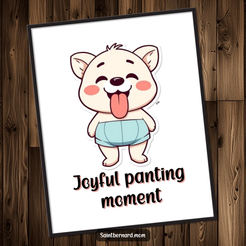 Funny digital art print of a character joyfully panting with their tongue lolling, a vibrant image of pure happiness and playful energy.