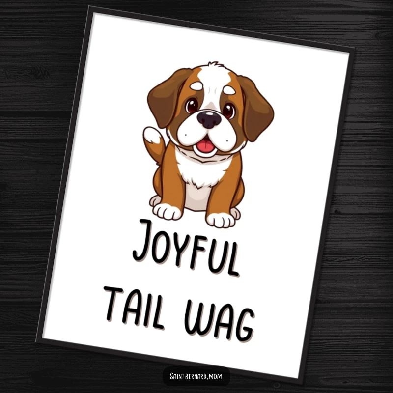 Funny Kawaii Saint Bernard digital art print of a cute dog invitingly wagging its thick tail, ready to be printed and displayed.