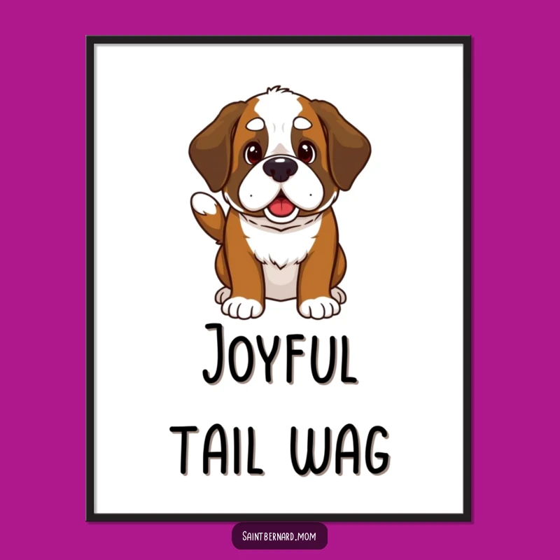 Funny Kawaii Saint Bernard Digital Art - Wagging Tail Printable Wall Art Gift