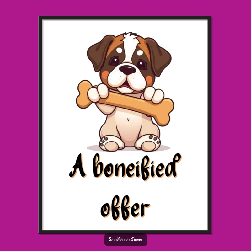 Funny Saint Bernard Puppy Bone Offering Digital Art Print - Dog Lover Art