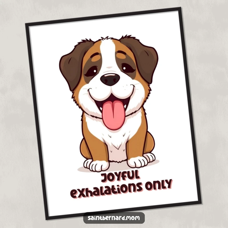 Funny Saint Bernard Lady Digital Art, enthusiastically panting with overwhelming joy, a high-resolution humorous illustration of a happy dog.