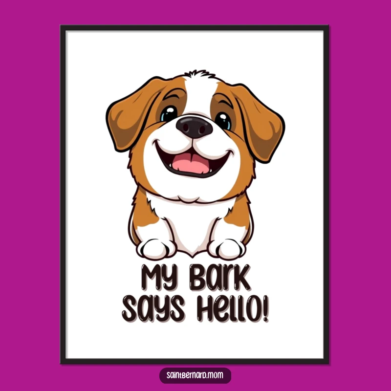 Funny Kawaii Saint Bernard Dog Art Print: Hearty Bark Decor Gift!