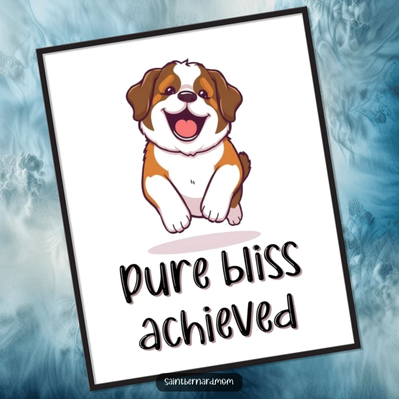 Funny Kawaii Saint Bernard digital art print, a dog doing a happy, lumbering roll with pure glee, ideal for instant cheer.