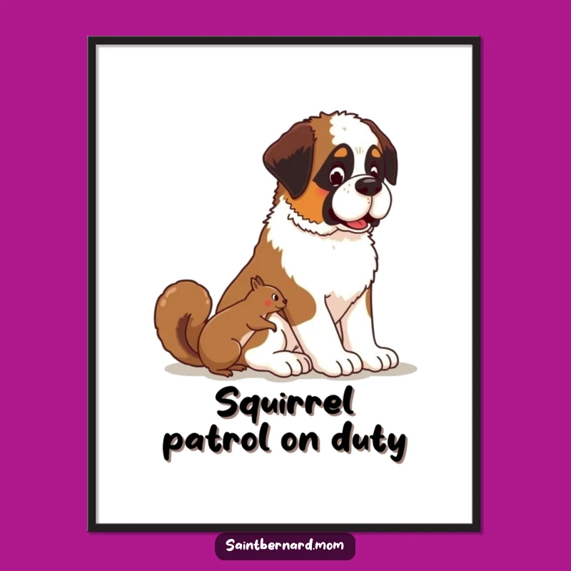 Funny Kawaii Saint Bernard Dog Art Print: Patient Watcher Decor Gift!