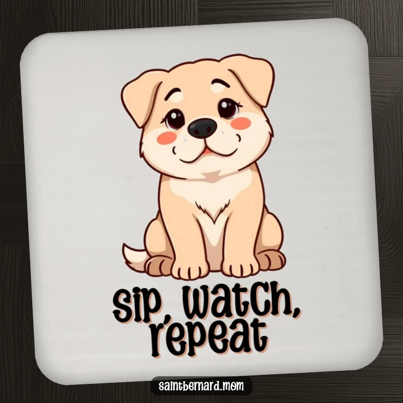 Funny Drink Coaster: A large dog sits with a calm, protective demeanor, watching intently, adding vigilant humor to drink protection.
