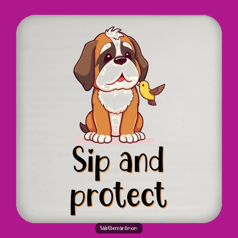 Funny Saint Bernard Coaster - Bird Guardian - Drink Protection Gift