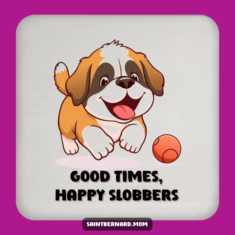 Funny Saint Bernard Joyful Ball Chase Coaster - Protect Surfaces with Humor