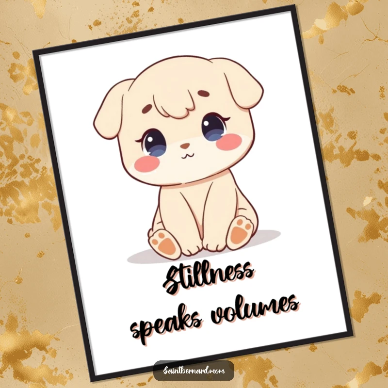 Funny poster art of a character sitting peacefully with a sweet, calm demeanor, radiating patience and gentle serenity.