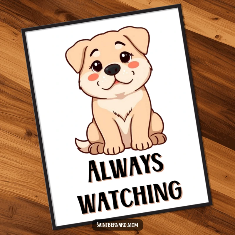 Funny Poster: A large dog sits with a calm, protective demeanor, watching intently, exuding a sense of security and loyalty.