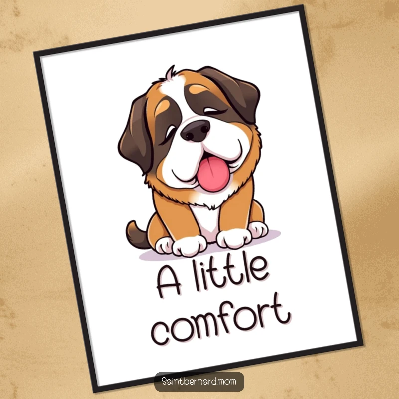 Funny Saint Bernard Lady Poster featuring a dog offering a comforting lick, symbolizing gentle care and heartfelt affection.