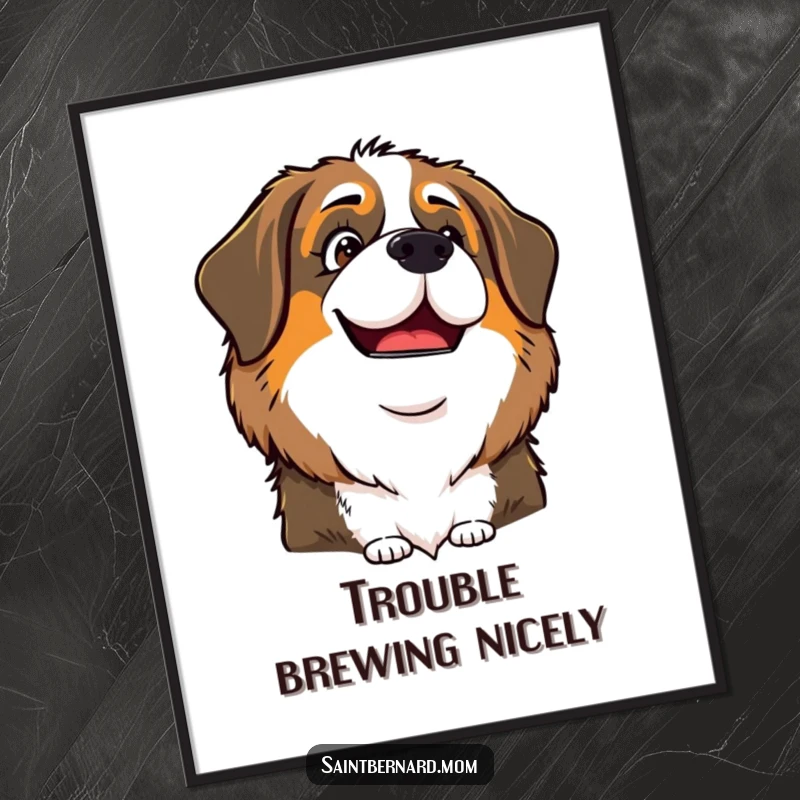 Funny Saint Bernard Lady Poster, with a very playful and charming glint in her eye, evoking a sense of fun.