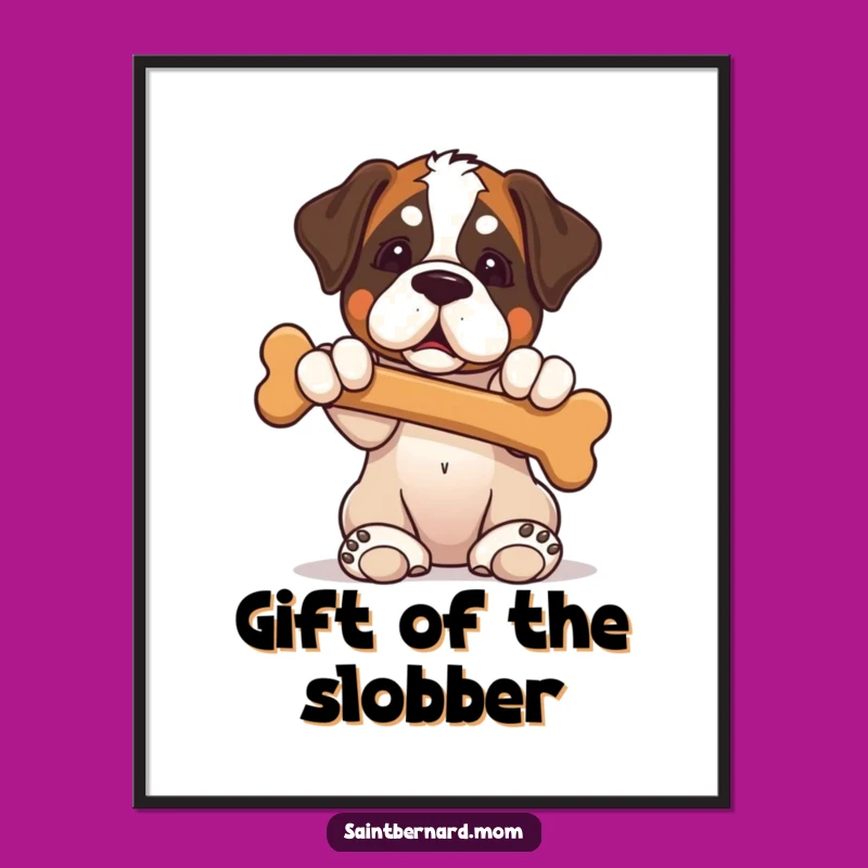 Funny Saint Bernard Puppy Bone Art Poster - Adorable Dog Wall Decor Gift