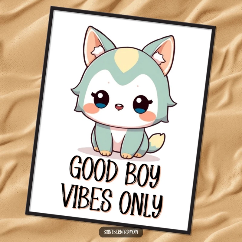 Funny Poster: Alert, friendly dog character with a gentle wag, captured in vibrant art, bringing cheerful energy and humor to any wall, a delightful funny gift.