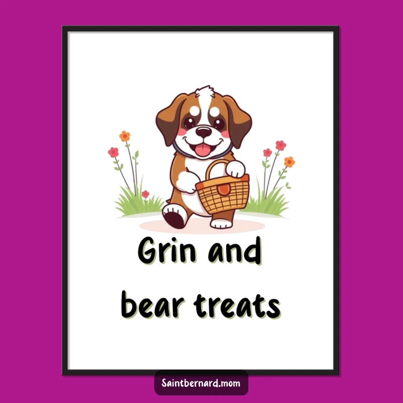 Funny Saint Bernard Picnic Poster - Cute Dog Wall Art Gift