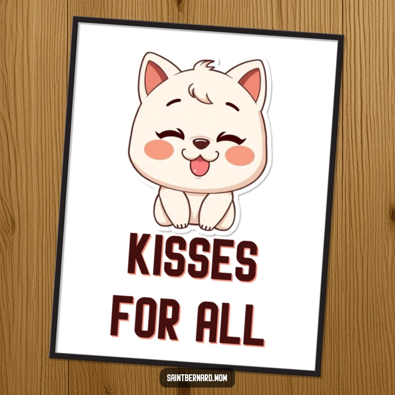 Funny poster showcasing a character with an enormous, happy grin, leaning in for a big, slobbery kiss, radiating pure joy.